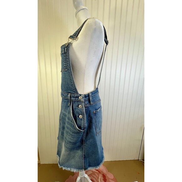 7 FOR ALL MANKIND  Light Wash Denim Overall Raw Hem  Dress. Womens Sz‎ Med - Picture 2 of 8